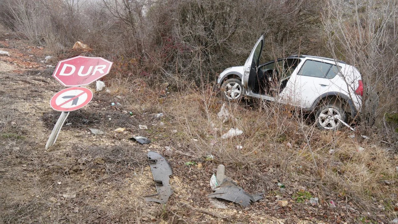 Virajı alamayan otomobil ağaca çarptı