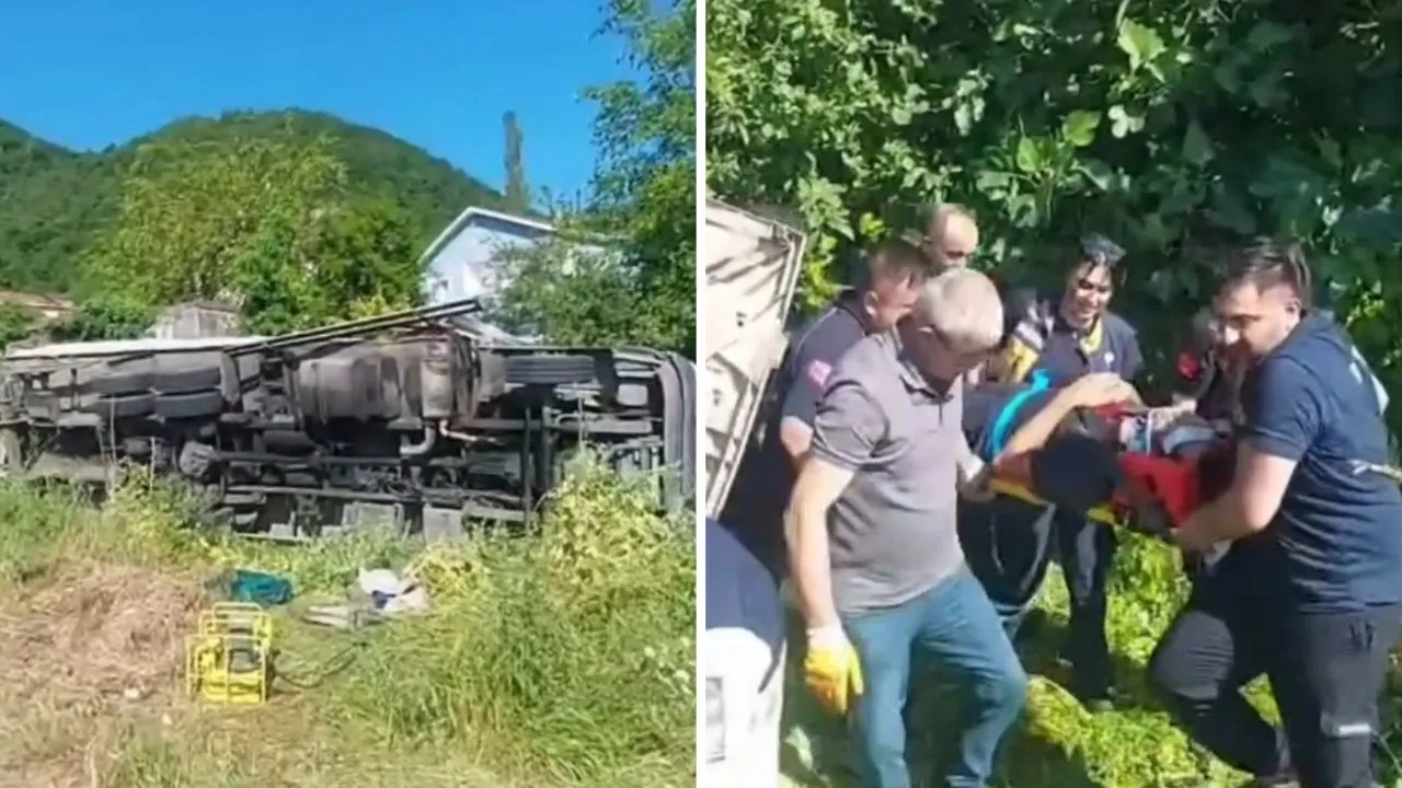 İnebolu’da Gıda Yüklü Tır Devrildi: Sürücü Kabinde Sıkıştı!